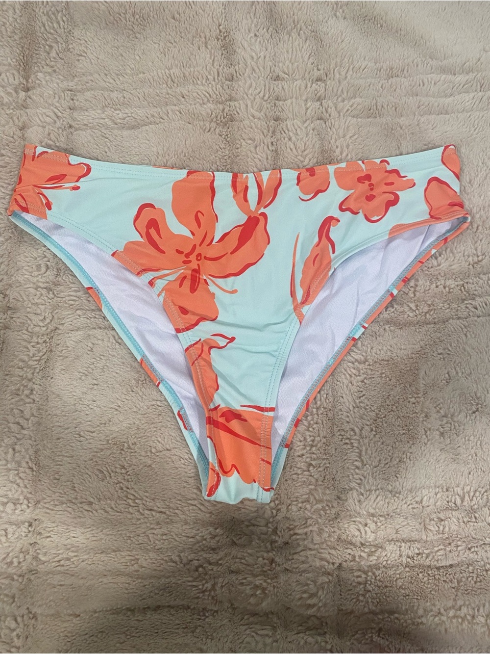 SHEIN Mint Bikini Bottom with Coral Floral Motif